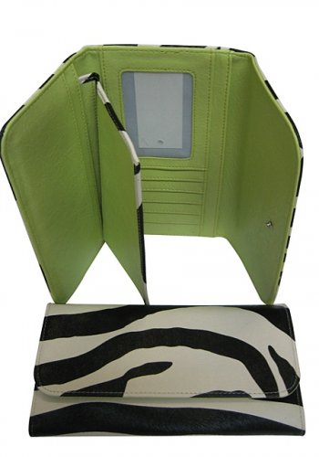 Zebra print tri-fold checkbook wallet 0566-517 lime green