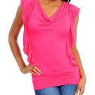 Ladies small hot pink blouse with bat wing sleeves and low cut back