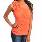 Ladies small one shoulder orange chiffon top blouse CN102893-540 1830-S