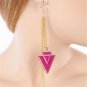 Ladies gold tone chevron look earrings w/ acrylic pink stones FS55 jewelry
