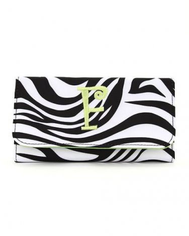 New ladies initial F zebra print checkbook wallet tri-fold MNZ2712(BKLM-F) monogram