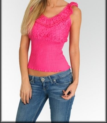 Ladies small sleeveless pink diecut blouse by Crea