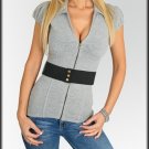 Ladies small gray zip up blouse with stretch belt by Derek Heart