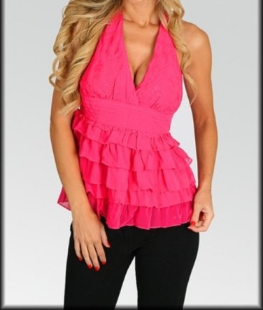 Ladies small pink layered halter top blouse LOCBOX