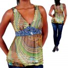 Ladies small size turquoise sleeveless summer top blouse with rhinestones