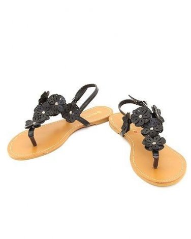 New boxed black flower accent sandals ladies size 5.5 shoe size five and half BS500B