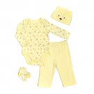 Baby girls size 3 months yellow 4 piece set pants hat bodysuit & socks B479 762061946313