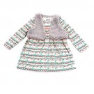 New baby girls 18M months gray aztec dress with faux fur vest B799 094134959723