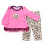New baby girls 18M months pink leopard leggings set toddlers pants shirt 017036741296