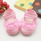 New  baby girl's 6 to 9 months pink crib shoes w/ lace infant size C120