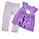 New girls size 2T leggings set chevron pants & purple top w/ rose applique B559 096413765773