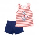 Girls size 4 blue shorts and red striped top with anchor print 882973400571