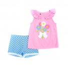 Girls size 4 pink glitter print flower top and shorts set B549 summer outfit 882973400007