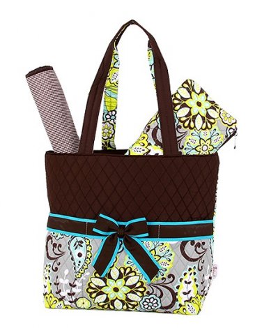 NEW BELVAH QUILTED FLORAL PATTERN 3PC DIAPER BAG QBF1103L(BR) BABY GIFT