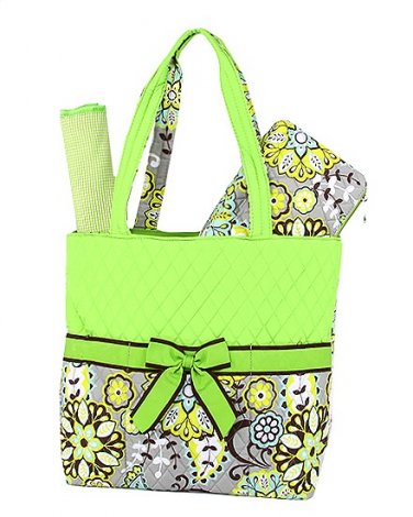 NEW BELVAH QUILTED FLORAL PATTERN 3PC DIAPER BAG QBF1103L(LM) BABY GIFT