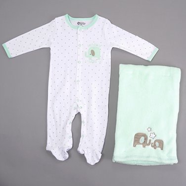 Baby girl or boy size 0-3M mint green elephant blanket and sleeper