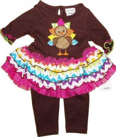 Baby girls size 12M Thanksgiving turkey leggings set applique 888481332588