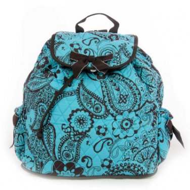 Beautiful quilted brown and turquoise paisley print backpack QPF2707_TQBR) D495 BP10