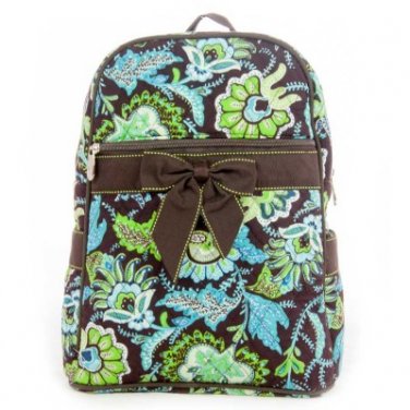 Belvah small quilted brown and lime paisley and floral print backpack book bag D495 BP06