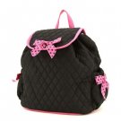 Quilted black and fuchsia drawstring backpack book bag QSD-2707 BKFS BP01