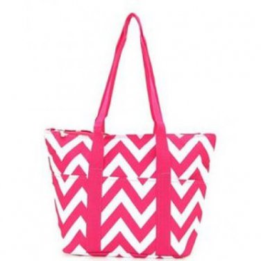 Large insulated pink and white chevron lunch bag tote C15-601-P D295