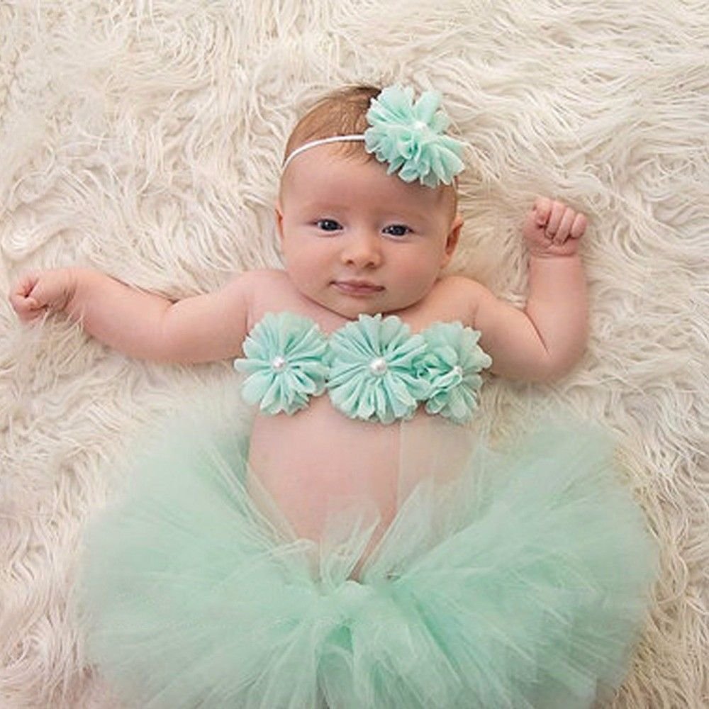 Newborn baby girls mint green tutu 3pc set for 1st picture outfit photo ...