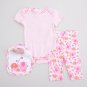 Baby Girls Size 6-9 Months Pink 3 Piece Elephant Pants, Bodysuit & Bib Set B594 632878410133