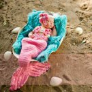 Baby Girls 0-6 Months Knit Crochet Peach Colored Mermaid Costume Photo Prop Outfits C591