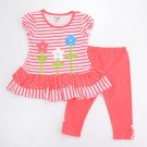 Young Hearts girl's size 4T ruffled tunic & leggings set striped w/ flower S499