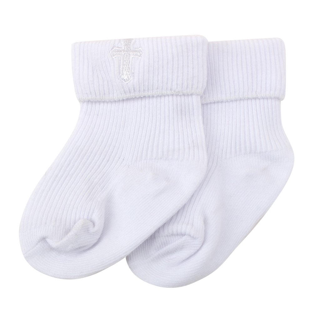 Baby Boy's 36 Months White Baptism Socks With Embroidered Cross