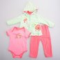 Baby Girls 12 Months Buster Brown 3pc. Turtle Knit Hoodie Set 889320785527 WW