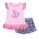 Girls size 5 Nannette 2 piece sleeveless pink anchor tank and shorts set B559 887847900683