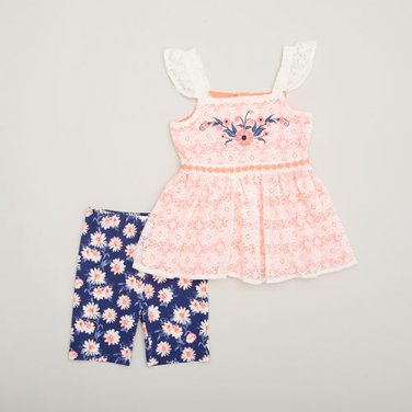 Girls Size 6 Little Lass Ruffled Shoulder Floral Shorts Set B559 889252652737