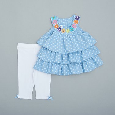 New baby girls 12 months capri set blue dot print layered top capris B679 882973281798