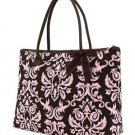 Belvah brown and pink damask print large tote bag DAQ05(BRPK) handbag purse