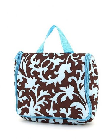 Belvah Brown and Turquoise damask pattern makeup bag