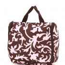 Belvah Brown and Pink damask pattern makeup bag