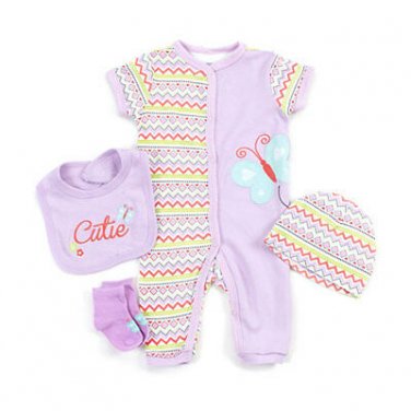 Baby girl size 0-3 months Buster Brown purple 4 pc. sleeper set B479