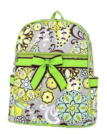 Belvah Monogramable Lime Green Quilted Floral Paisley Backpack Book Bag QBF2746(LM) B980 BP13