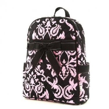 Quilted Brown and Pink Damask Pattern Backpack Book Bag DAQ2716(BRPK) BP16
