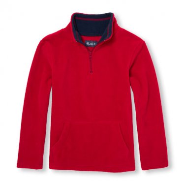 Boys Size 5/6 Red Long Sleeve Solid Glacier Fleece Half-Zip Pullover C365
