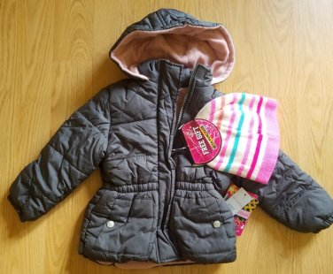 Girls size 4T gray fleece coat and hat set  by Good Lad