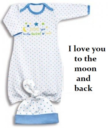 Baby boys 0-9 months 2 piece gown & cap infant layette set newborn gift K700