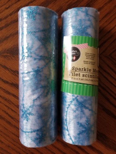 Lot of 2 Rolls Christmas Blue Sparkle Snowflake Mesh Ribbon 6"x 3 Yards Wreaths