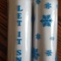 2 handmade 7" glass Christmas candles blue vinyl snowflakes and Let It Snow