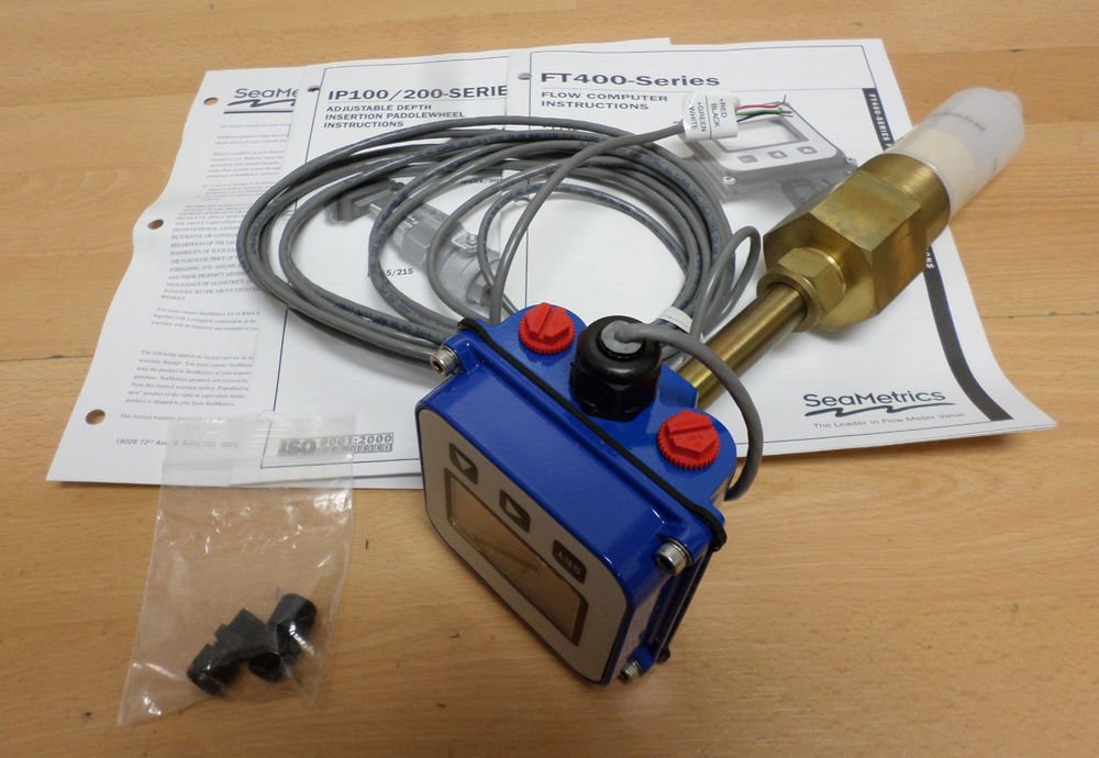 SeaMetrics IP101 Paddlewheel Flow Sensor  w/ Display FT420M Computer 18Ft Cord