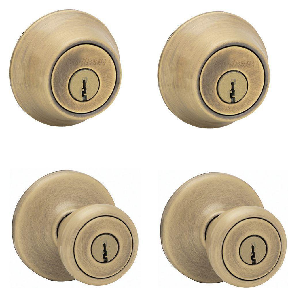Kwikset 690T Antique Brass Tylo Keyed Entry Combo Set LOT OF 2 SETS