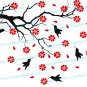 ( 16''x12'') Vinyl Wall Decal Tree with Birds and Flowers / Art Decor Stickers + Free Decal Gift!