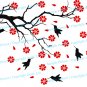 (24''x18'') Vinyl Wall Decal Tree with Birds and Flowers / Art Decor Stickers + Free Decal Gift