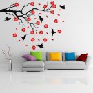 (31''x23'') Vinyl Wall Decal Tree with Birds and Flowers / Art Decor Stickers + Free Decal Gift